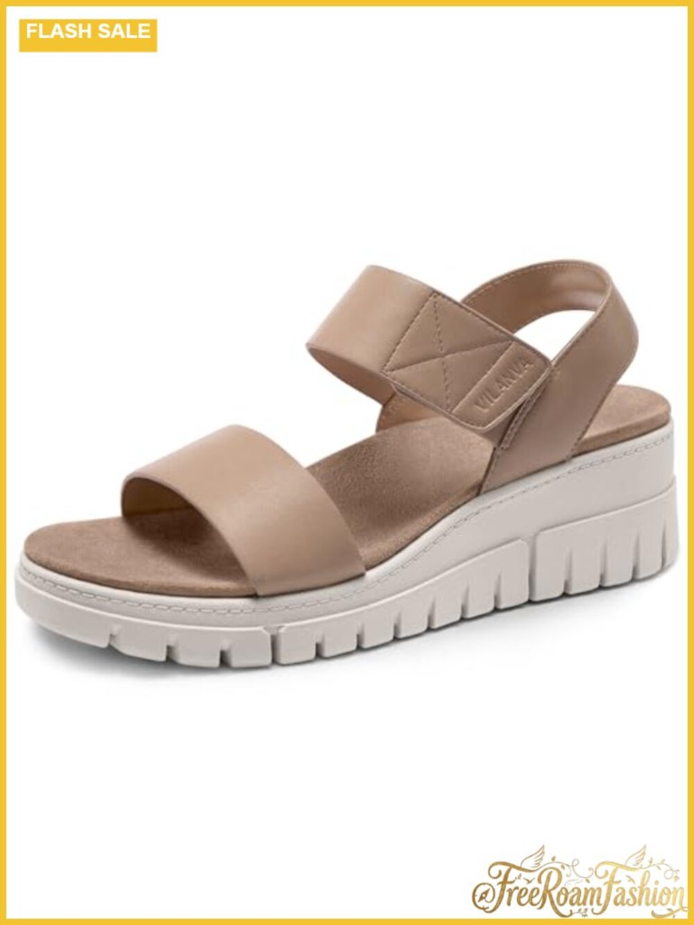 Women's Platform Wedge Sandals Adjustable Hook & Loop Arch Support Slip